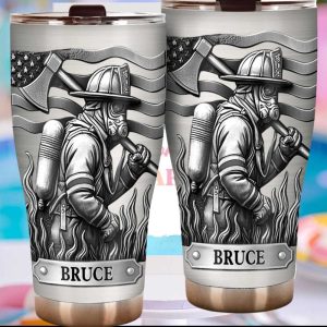 Custom Firefighter Hero American Flag Metallic 3D Effect Tumbler Custom Firefighter Hero American Flag Metallic 3D Effect Tumbler