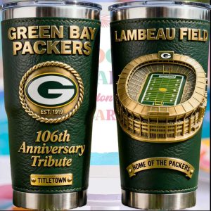 Green Bay Packers 106th Anniversary Tribute Lambeau Field Leather Wrap Tumbler Green Bay Packers 106th Anniversary Tribute Lambeau Field Leather Wrap Tumbler