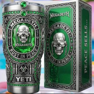 Megadeth Rust In Peace 3D Sculpted Silver and Emerald Green Heavy Metal Yeti Tumbler Megadeth Rust In Peace 3D Sculpted Silver and Emerald Green Heavy Metal Yeti Tumbler
