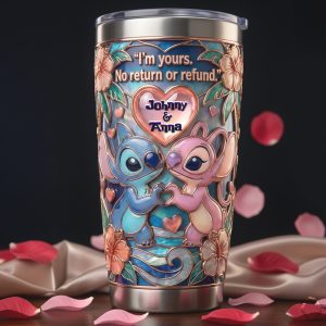 Personalized Stitch & Angel “No Return or Refund” Couple Anniversary Tumbler Personalized Stitch & Angel “No Return or Refund” Couple Anniversary Tumbler