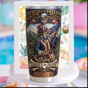 250 Years of Freedom American Patriot Skull Liberty Or Death Vintage Tumbler