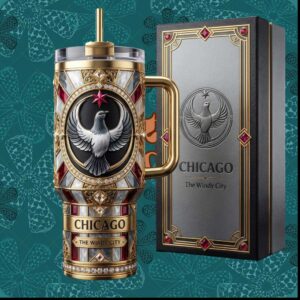 Chicago The Windy City Luxury Gold Phoenix Emblem Travel Commemorative Stainless Steel Insulated Tumbler