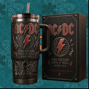ACDC High Voltage Rock N Roll Since 1973 Vintage Black Metal 40oz Tumbler