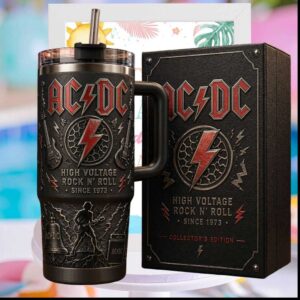 ACDC High Voltage Rock N Roll Since 1973 Vintage Black Metal 40oz Tumbler
