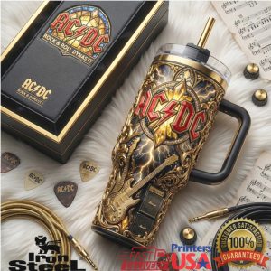 ACDC Rock Roll Dynasty Electric Guitar 40oz Travel Tumbler ACDC Rock Roll Dynasty Electric Guitar 40oz Travel Tumbler