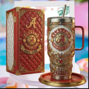 Alabama Crimson Tide Roll Tide College Football National Championship Luxury Red White Stainless Steel Insulated Tumbler