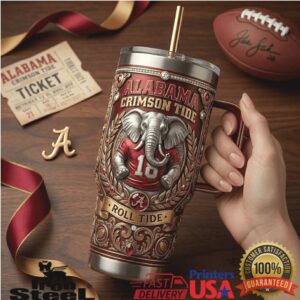 Alabama Crimson Tide Roll Tide Elephant Embossed 40oz Fan Tumbler with Straw