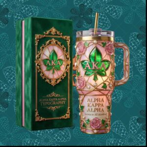 Alpha Kappa Alpha AKA Sorority 1908 Pink and Green Ivy Leaf Floral Greek Gift Stainless Steel Insulated Tumbler