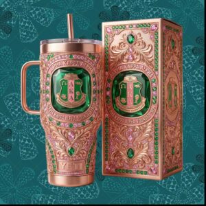 Alpha Kappa Alpha AKA Sorority Pink and Green 1908 Ornate Luxury Greek Gifts Stainless Steel Insulated Tumbler