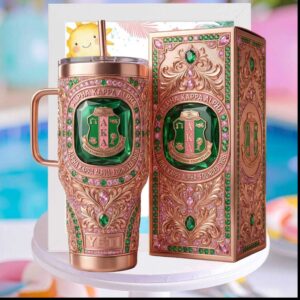 Alpha Kappa Alpha AKA Sorority Pink and Green 1908 Ornate Luxury Greek Gifts Stainless Steel Insulated Tumbler
