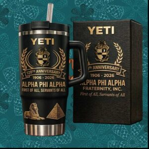 Alpha Phi Alpha Fraternity 120th Anniversary 1906 2026 Gold Crest Black Stainless Steel Insulated Tumbler