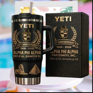 Alpha Phi Alpha Fraternity 120th Anniversary 1906 2026 Gold Crest Black Stainless Steel Insulated Tumbler