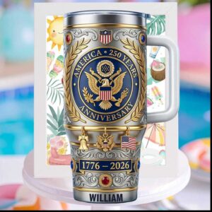 America 250 Years Anniversary 1776 2026 Personalized Name William Patriotic US History Tumbler