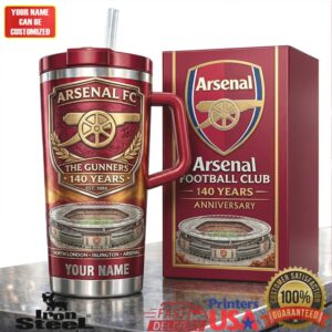 Arsenal FC The Gunners 140 Years Anniversary Emirates Stadium North London Soccer Tumbler