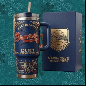 Atlanta Braves Est 1871 Heritage Edition Baseball Chop On Blue Gold Stainless Steel Insulated Tumbler