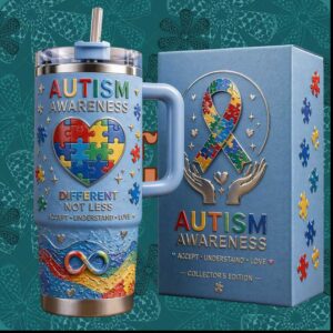 Autism Awareness Different Not Less Rainbow Puzzle Piece Infinity Symbol Support Tumbler
