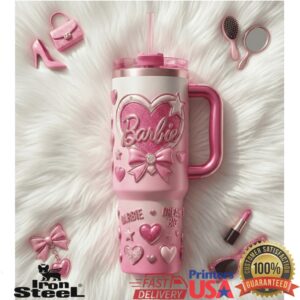 Barbie Dream Big Pink Heart Ribbon 3D Effect Fashionable Gift Stainless Steel Insulated Tumbler