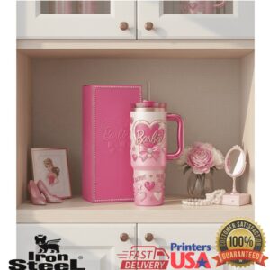 Barbie Dream Big Pink Heart Ribbon 3D Effect Fashionable Gift Stainless Steel Insulated Tumbler