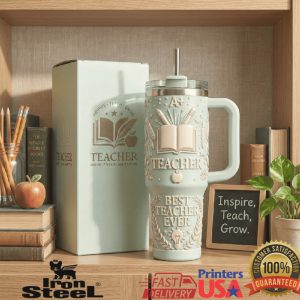 Best Teacher Ever Mint Green School Supplies Engraved 40oz Tumbler