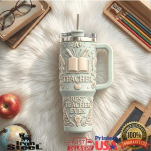 Best Teacher Ever Mint Green School Supplies Engraved 40oz Tumbler