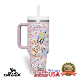Bluey and Bingo Pink Glitter Sparkle Pattern Kids Gift 40oz Stainless Steel Insulated Tumbler