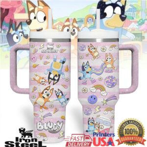Bluey and Bingo Pink Glitter Sparkle Pattern Kids Gift 40oz Stainless Steel Insulated Tumbler