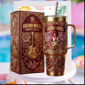 Bruno Mars Romantic Tour 2026 Concert Ornate Gold Floral Music Tour Gifts for Women Stainless Steel Insulated Tumbler