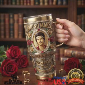 Bruno Mars The Romantic Tour 2025 Retro Gold Roses Gift for Fans Stainless Steel Insulated Tumbler
