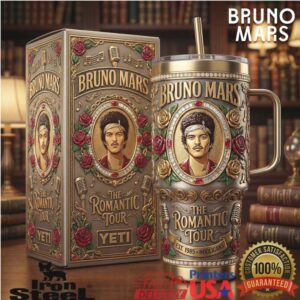 Bruno Mars The Romantic Tour 2025 Retro Gold Roses Gift for Fans Stainless Steel Insulated Tumbler