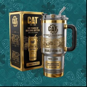 CAT Caterpillar 100 Years Anniversary 1925 2025 Memorial Theme Construction Gold Collector Tumbler