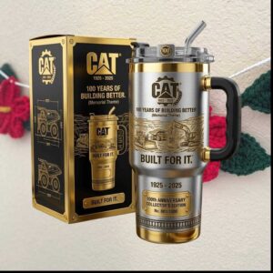 CAT Caterpillar 100 Years Anniversary 1925 2025 Memorial Theme Construction Gold Collector Tumbler