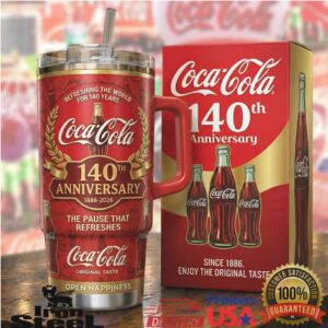 Coca Cola 140th Anniversary The Pause That Refreshes 40oz Red Gold Tumbler