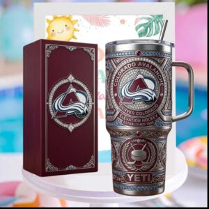 Colorado Avalanche Elevation Hockey Established 1995 Ornate Jeweled Burgundy Silver Stainless Steel Insulated Tumbler