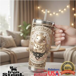 Cute Royal Gold Crown Capybara Keep It Cozy Cream Retro 40oz Stainless Steel Insulated Tumbler
