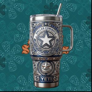 Dallas Cowboys Established 1960 Engraved Silver Royal Blue Ornate Fans Gift Tumbler