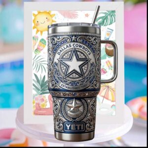 Dallas Cowboys Established 1960 Engraved Silver Royal Blue Ornate Fans Gift Tumbler