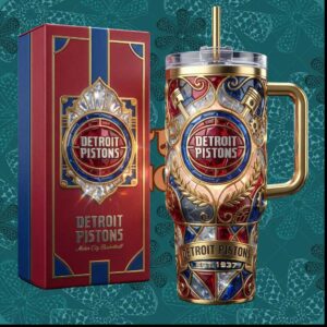 Detroit Pistons Motor City Basketball Est 1937 Stained Glass Retro Fan Gift Stainless Steel Insulated Tumbler