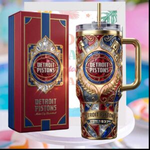 Detroit Pistons Motor City Basketball Est 1937 Stained Glass Retro Fan Gift Stainless Steel Insulated Tumbler