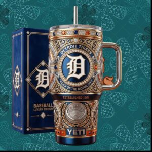 Detroit Tigers Luxury Edition Baseball MLB Logo Gold 20oz Tumbler