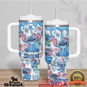 Disney Lilo and Stitch Blue Drip 3D Pattern Cute Gift Stainless Steel Insulated Tumbler