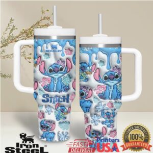 Disney Lilo and Stitch Blue Drip 3D Pattern Cute Gift Stainless Steel Insulated Tumbler