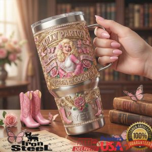 Dolly Parton Queen of Country Pink Boots Roses Rhinestone Tumbler