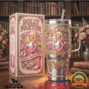 Dolly Parton Queen of Country Western Pink Boots Music Legend Fan Stainless Steel Insulated Tumbler