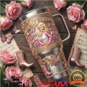 Dolly Parton Queen of Country Western Pink Boots Music Legend Fan Stainless Steel Insulated Tumbler