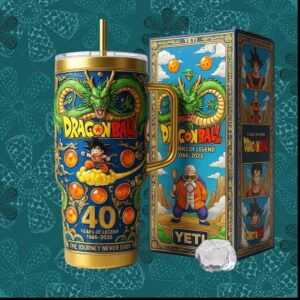 Dragon Ball 40 Years of Legend 1986 2026 Goku Shenron Anime Gold Tumbler