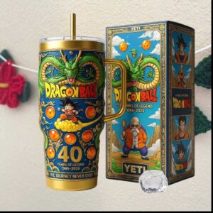 Dragon Ball 40 Years of Legend 1986 2026 Goku Shenron Anime Gold Tumbler