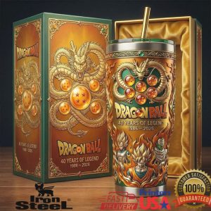 Dragon Ball Z 40 Years of Legend Shenron Gold Embossed 40oz Tumbler with Gift Box