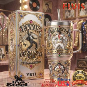 Elvis Presley 91st Anniversary King of Rock 'n' Roll 40oz Gold Tumbler