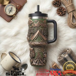 Embossed Mountain Camping Scene Outdoor Adventure Insulated Tumbler