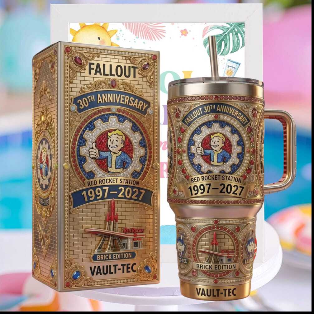 Fallout 30th Anniversary 1997 2027 Vault Tec Vault Boy Red Rocket Station Brick Edition Tumbler Fallout 30th Anniversary 1997 2027 Vault Tec Vault Boy Red Rocket Station Brick Edition Tumbler